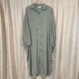 with love, P Chill Shirt Dress Mint Green Lightweight Button‎ Up Women's Large